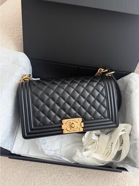 Authentic Chanel Medium LeBoy Black Caviar GHW 2022 Microchipped